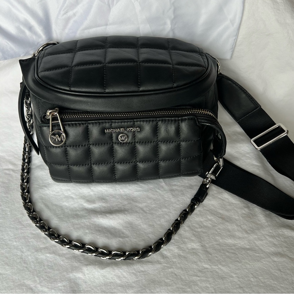 Michael Kors Black Quilted Crossbody Bag with Chain